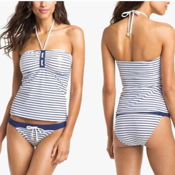 Sperry Top Sider Navy Blue & White Striped Nautical Tankini Bathing Suit Size S - Picture 1 of 15